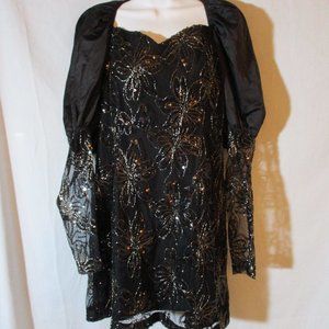 ROTATE BIRGER CHRISTENSEN Lined Gown Party Dress BLACK Puffy Sleeve 12
